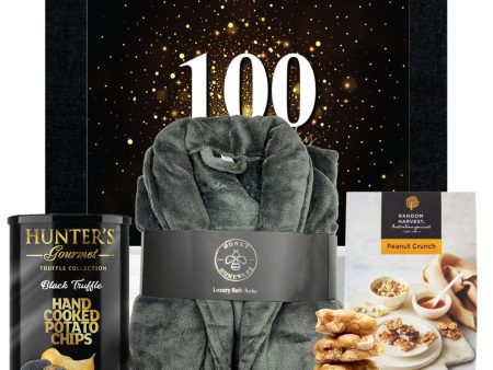 Happy 100th Plush Bathrobe & Snacks Hamper Online now