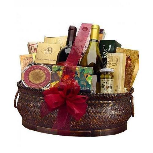 Deluxe Wine and Gourmet Basket-Two Bottles of White Wine on Sale