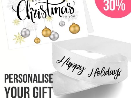 White Happy Holidays Ribbon + Christmas Card Bundle Online now