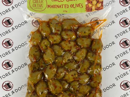 CHILLI GREEN MARINATED OLIVES 375G Supply