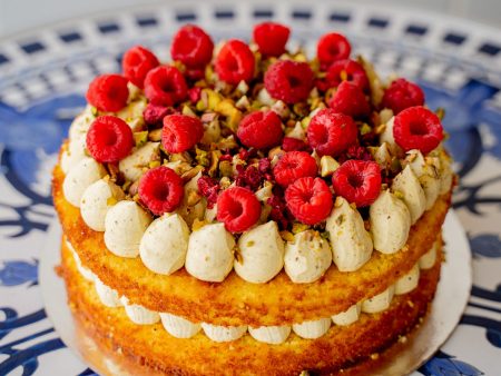 SWEET BELEM ORANGE ALMOND CAKE, PISTACHIO BUTTERCREAM & RASPBERRIES - GLUTEN FREE (SMALL) Online now